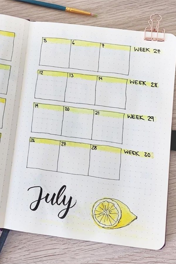 yellow july monthly layout