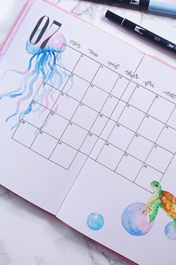 cute monthly spread with jelly fish