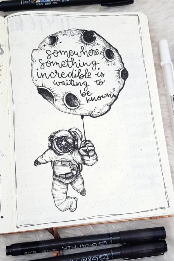 space theme bullet journal quote