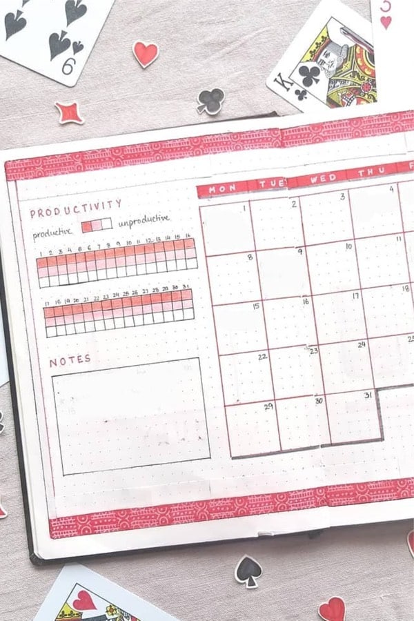 monthly spread with productivity tracker
