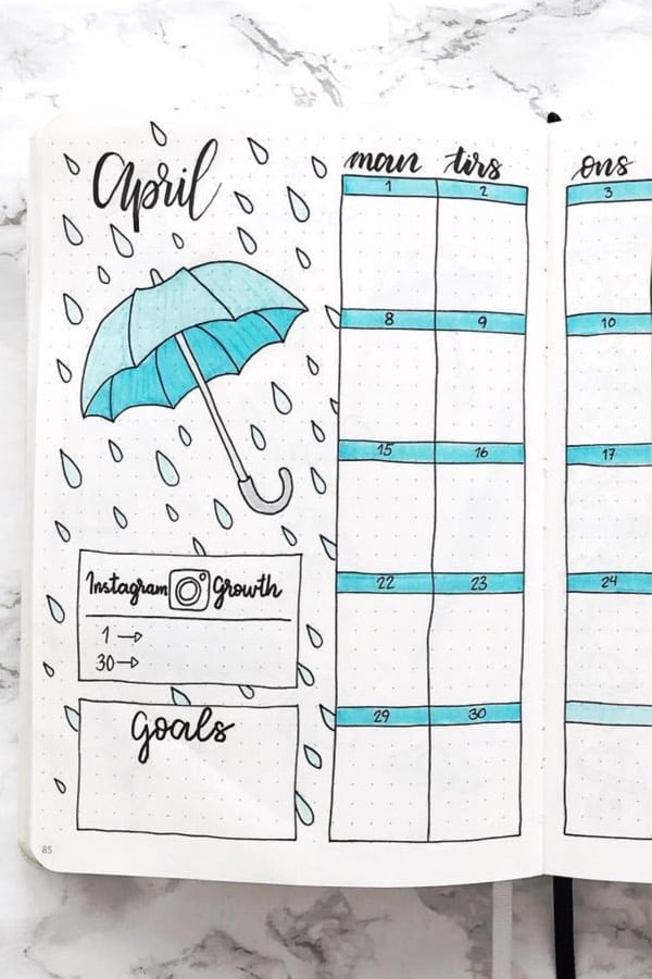 blue monthly spread example
