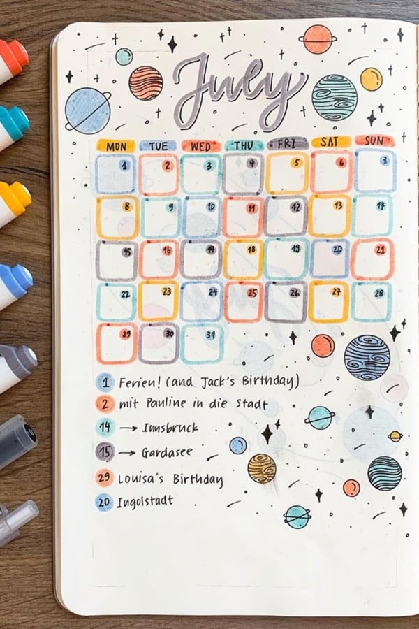 best monthly spread with space theme