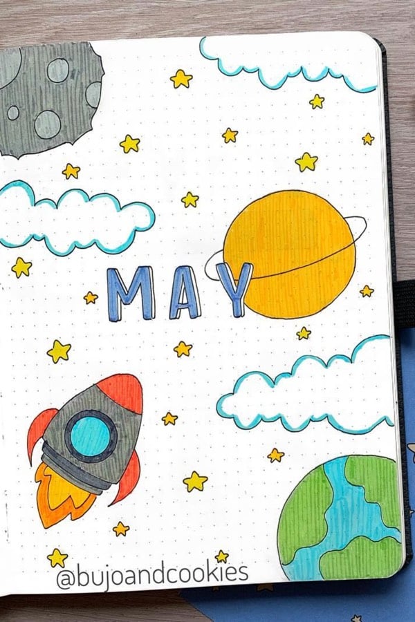 easy monthly cover with space doodles