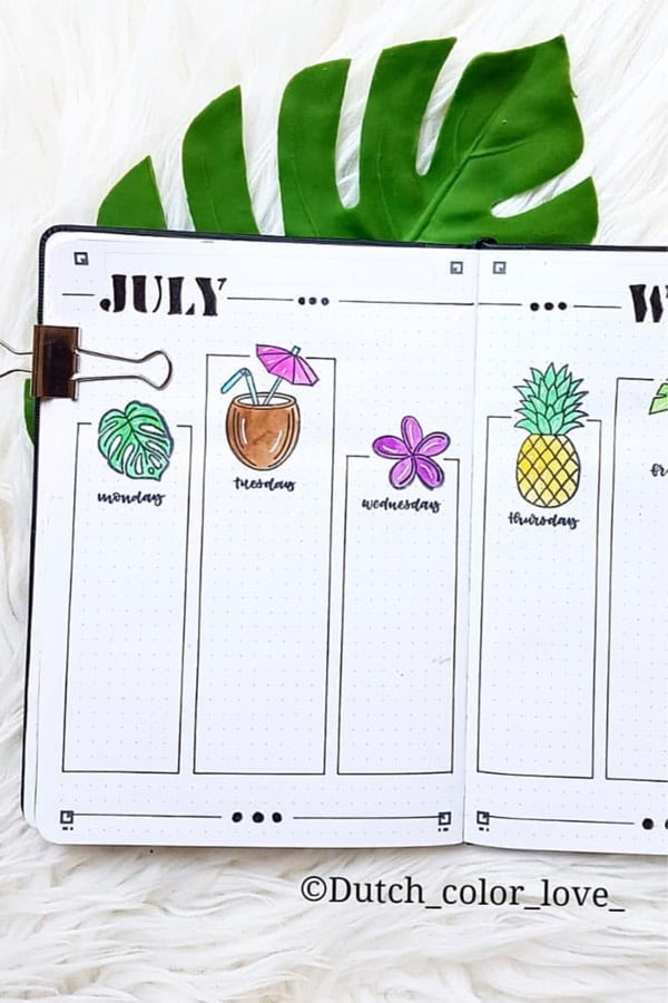 july weekly layout with island doodles