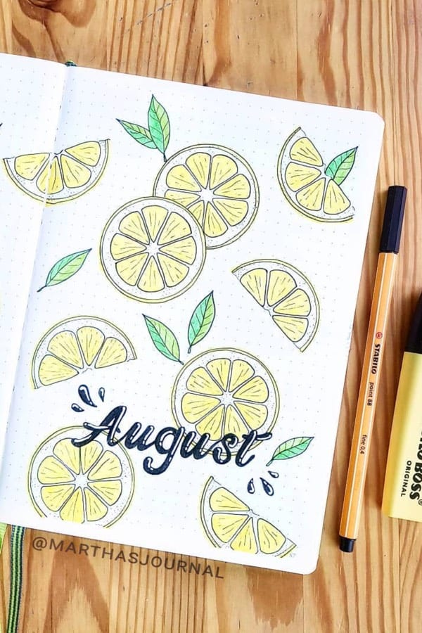 lemon themed bujo cover page