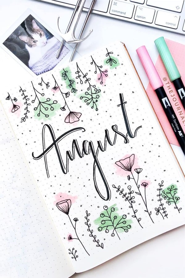 bujo monthly cover with flowers
