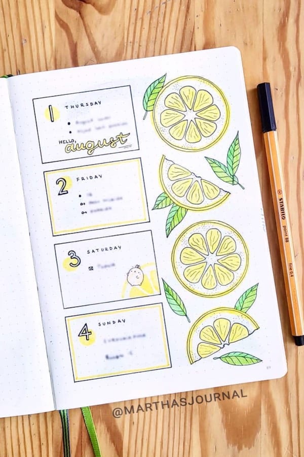 lemon theme weekly layout for bujo