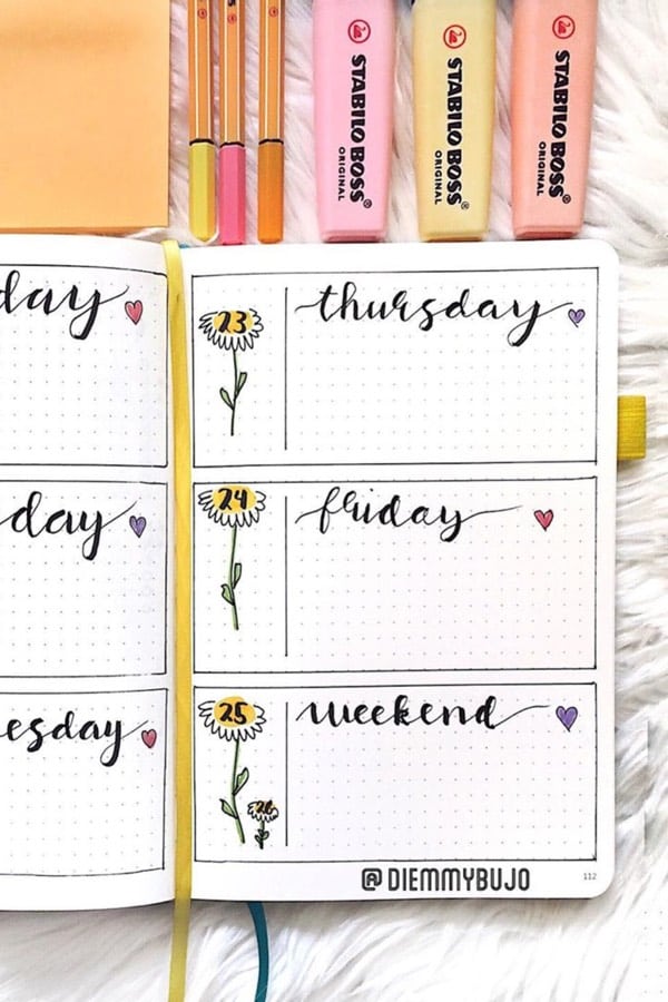 weekly spread with daisies
