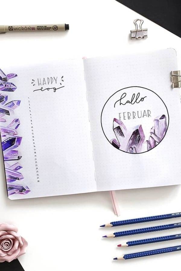 easy bujo layout with crystals
