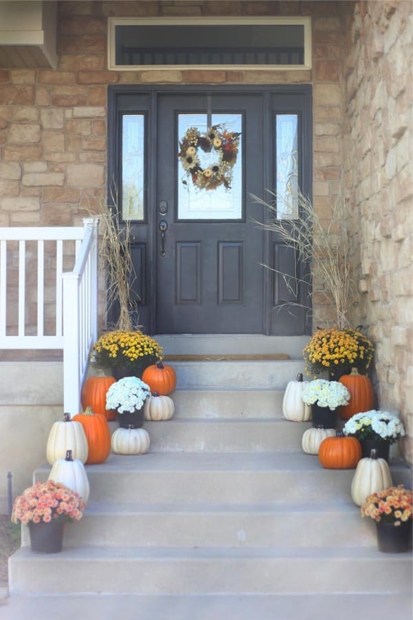 front steps with fall decorations