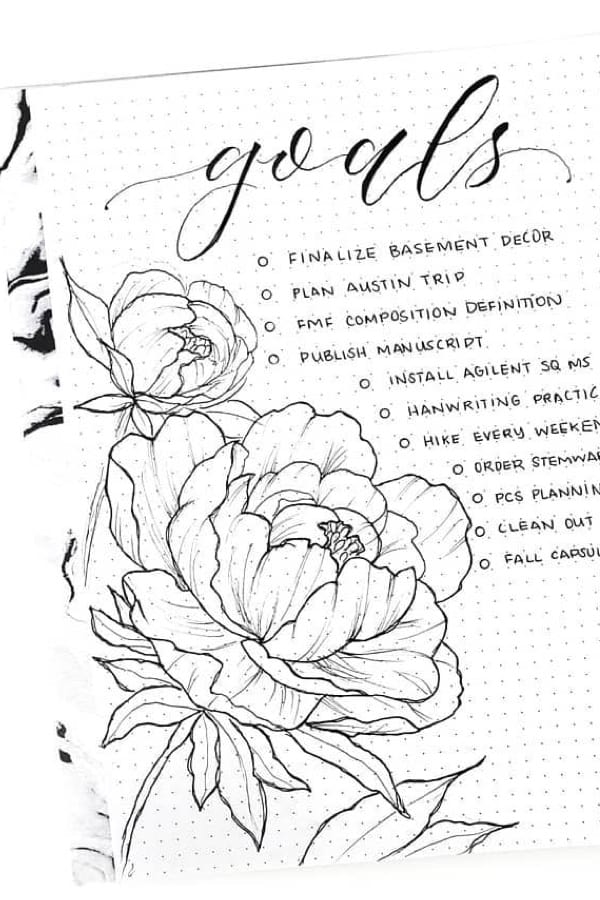 black and white flower bujo page