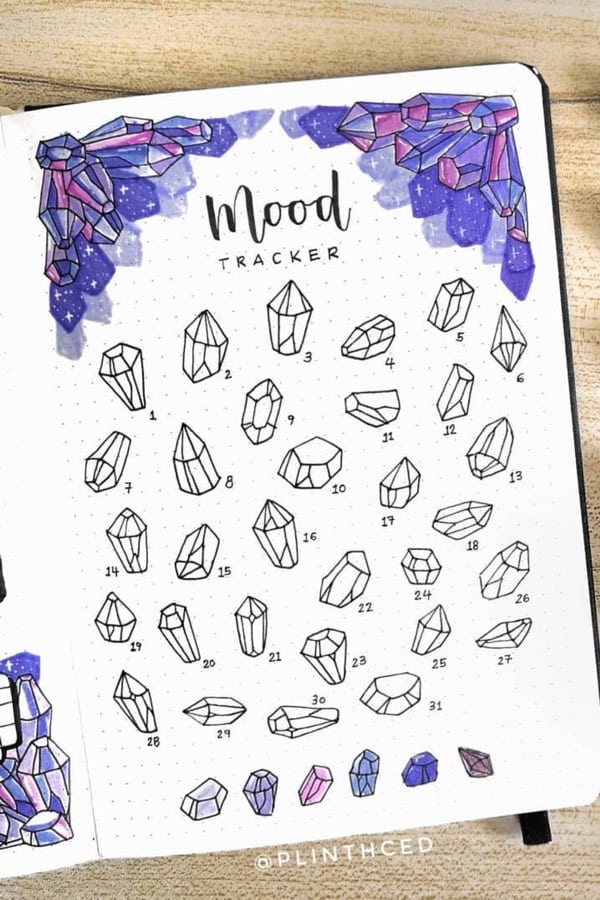 purple mood tracker with crystals