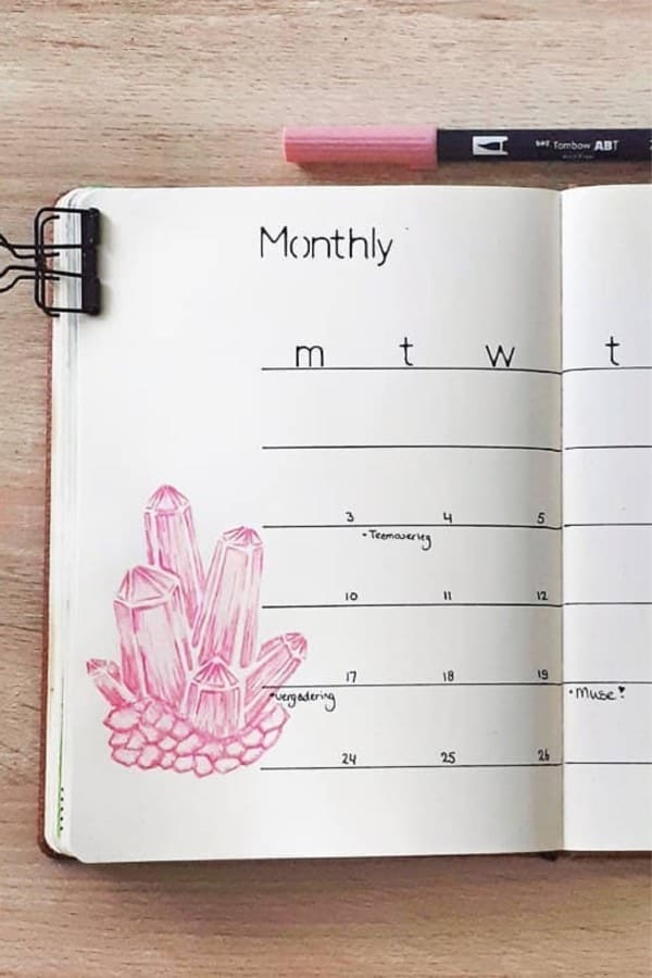 monthly spread with pink crystals