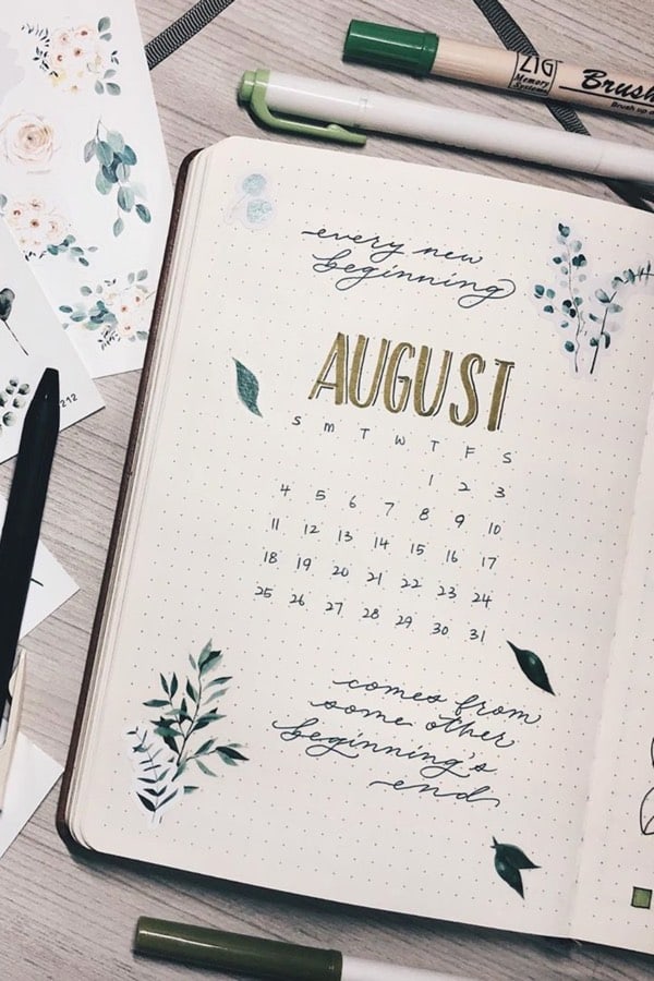 bullet journal monthly covers for august