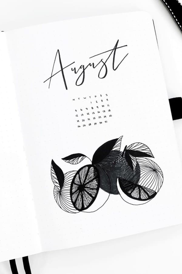minimalist august bujo cover