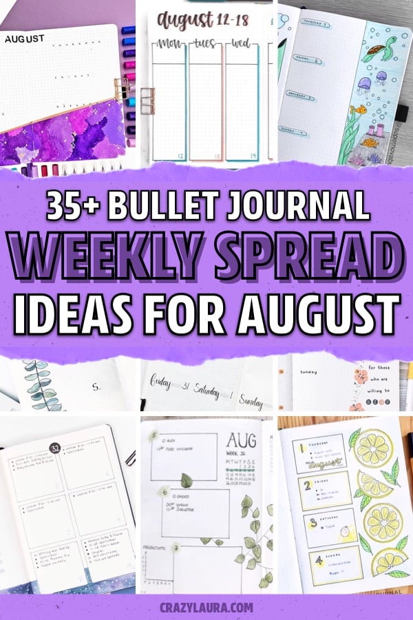 dot journal weekly spreads for august
