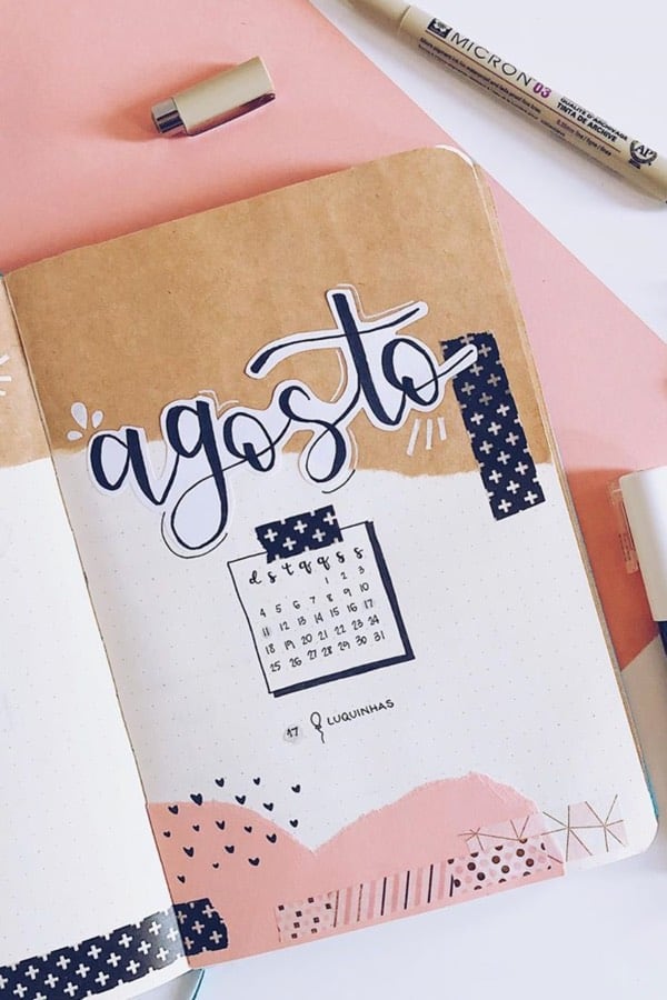 easy monthly bujo cover for august