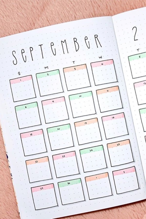 cute monthly spread with pastel colors