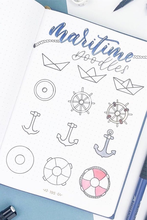 sea doodles for bullet journal