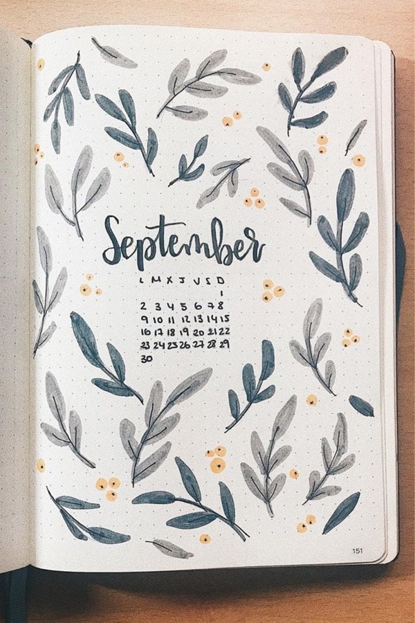 easy bullet journal cover pages for september