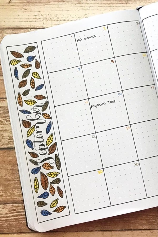 monthly spread example with leaves
