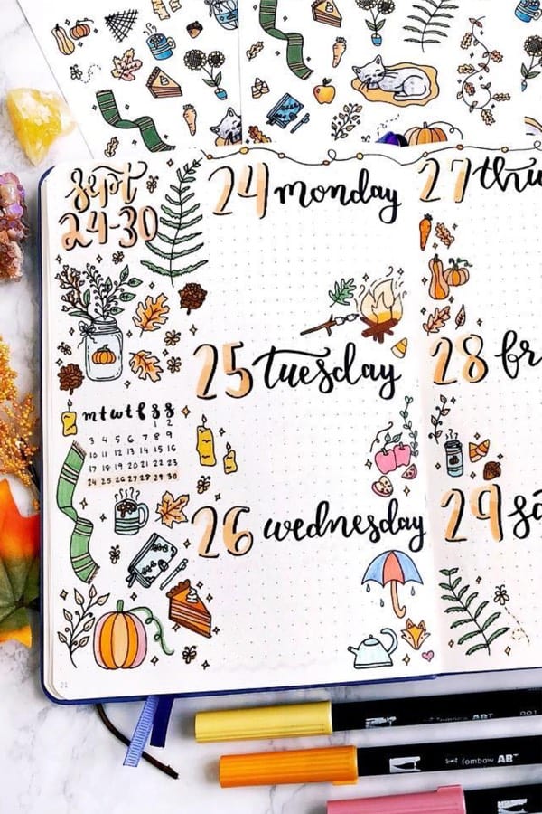 cute fall theme weekly bujo log