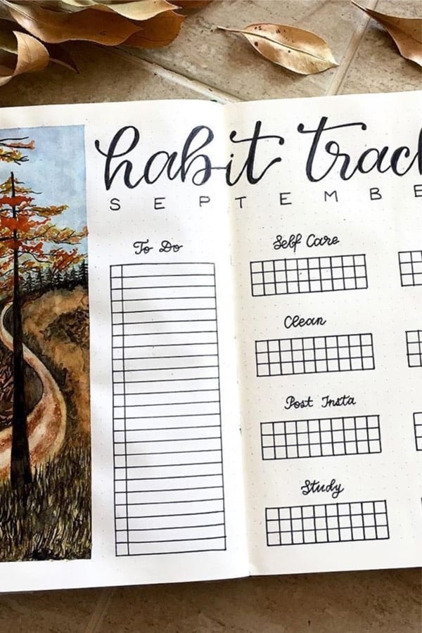 bullet journal habit tracker example for autumn