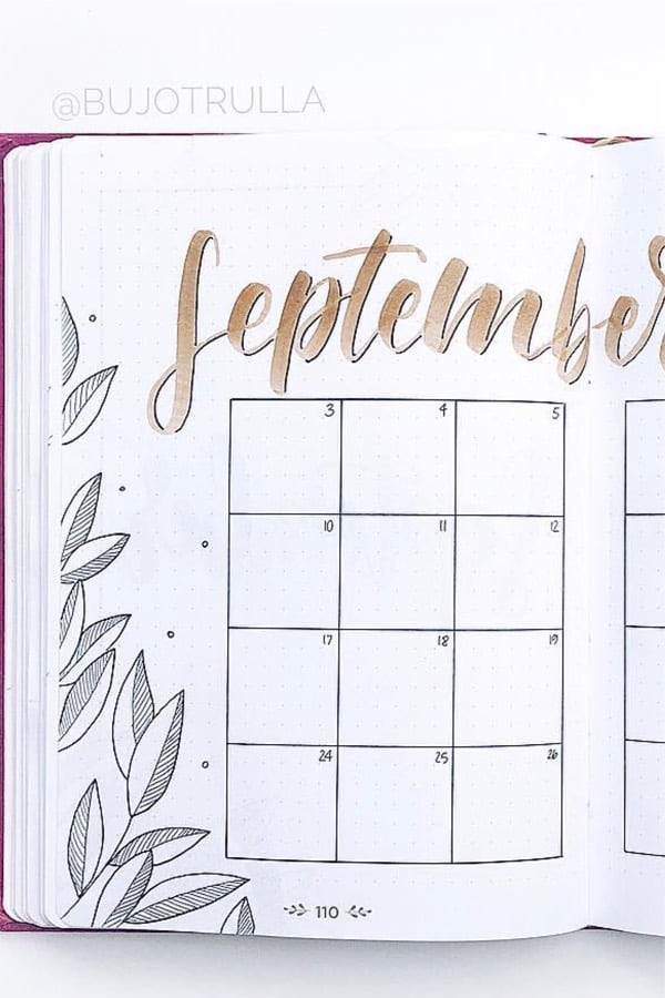 clean monthly spread example for autumn