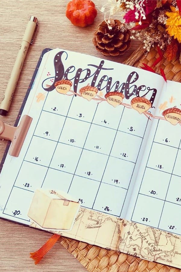 autumn bullet journal spread for september