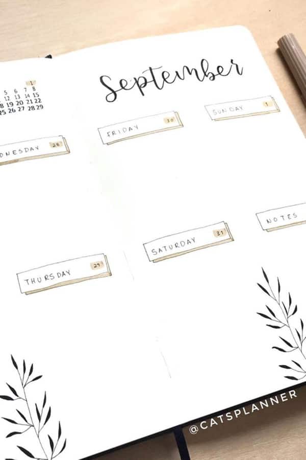 bullet journal wekely layout with brown