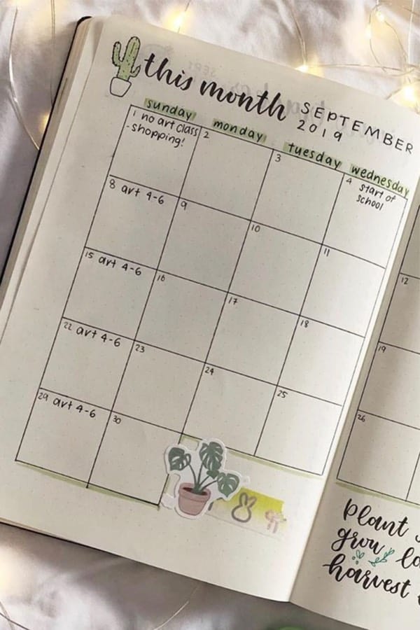 monthly spread with cactus theme