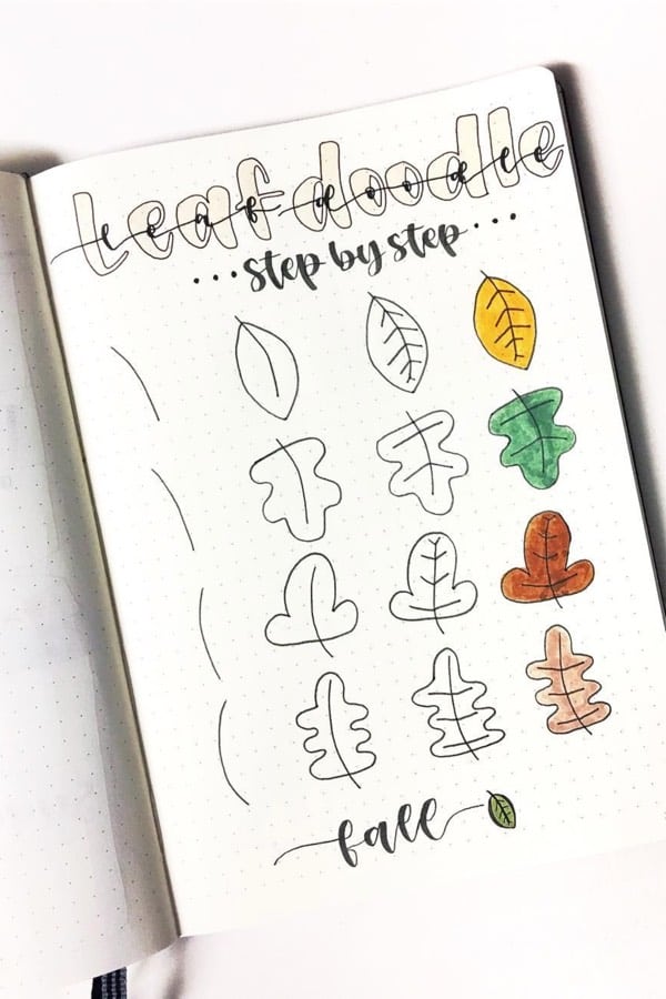 leaf doodle ideas for bujo