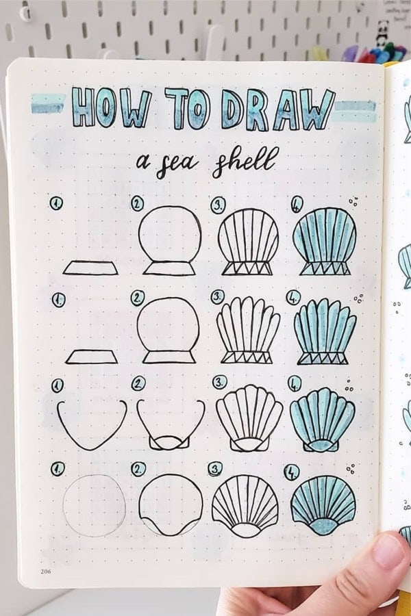 step by step sea shell guide for bujo