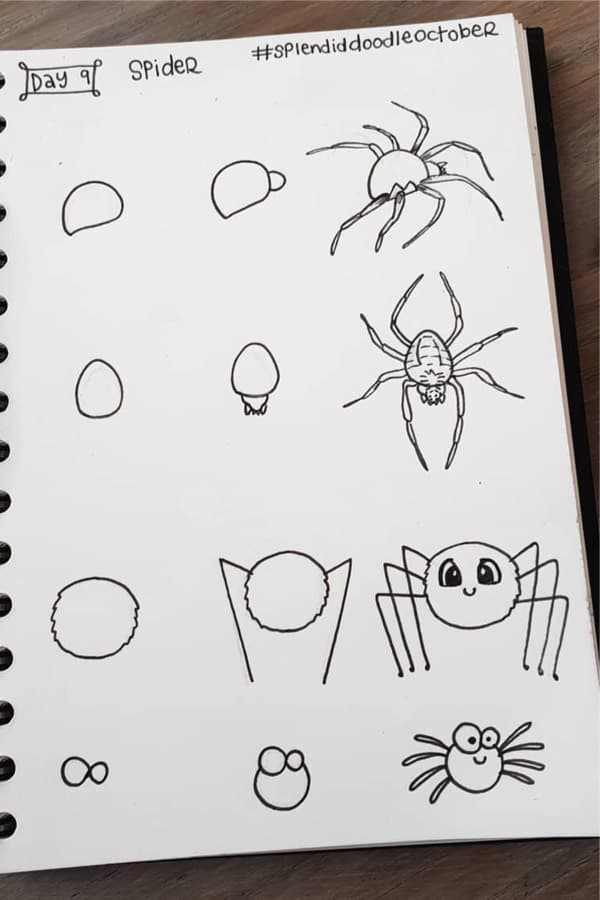 easy bujo doodles with spiders