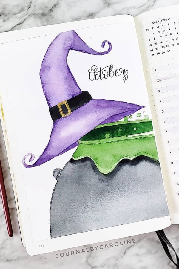 monthly cover with witch theme drawing