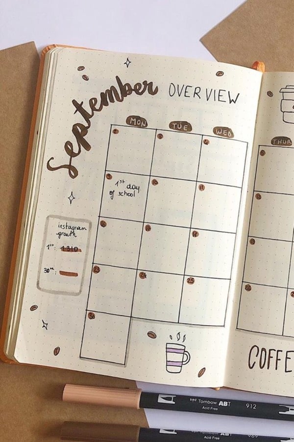cute monthly log with coffee theme