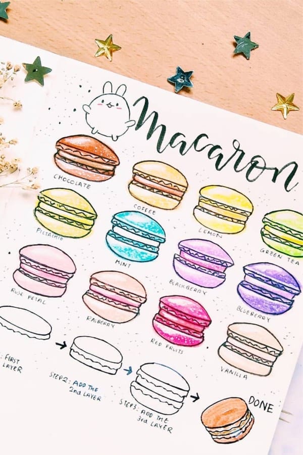 bullet journal macaron doodle tutorial