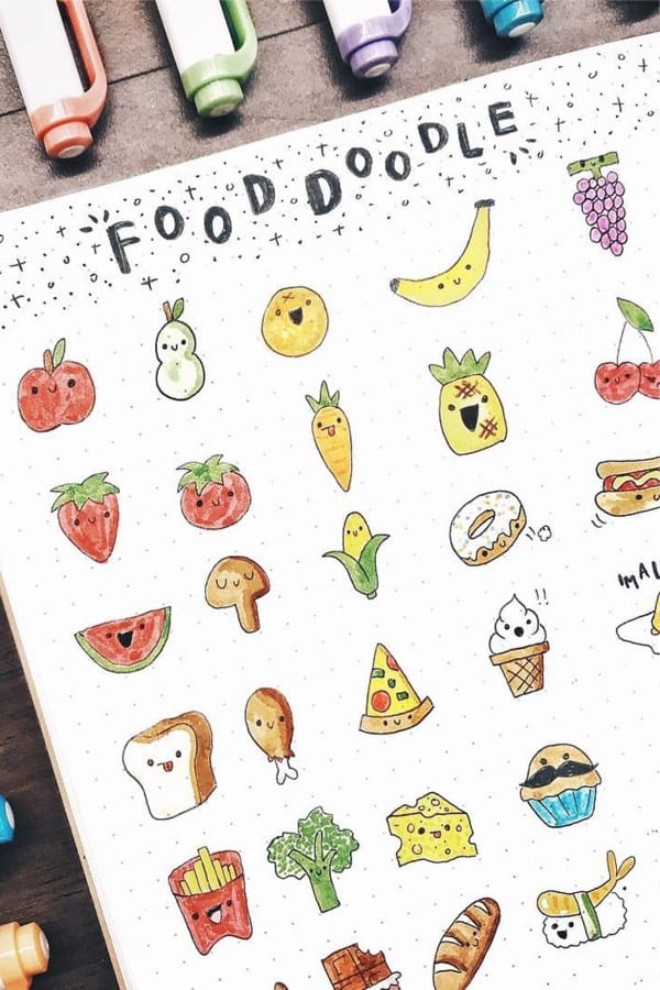 easy ideas for bullet journal food doodles