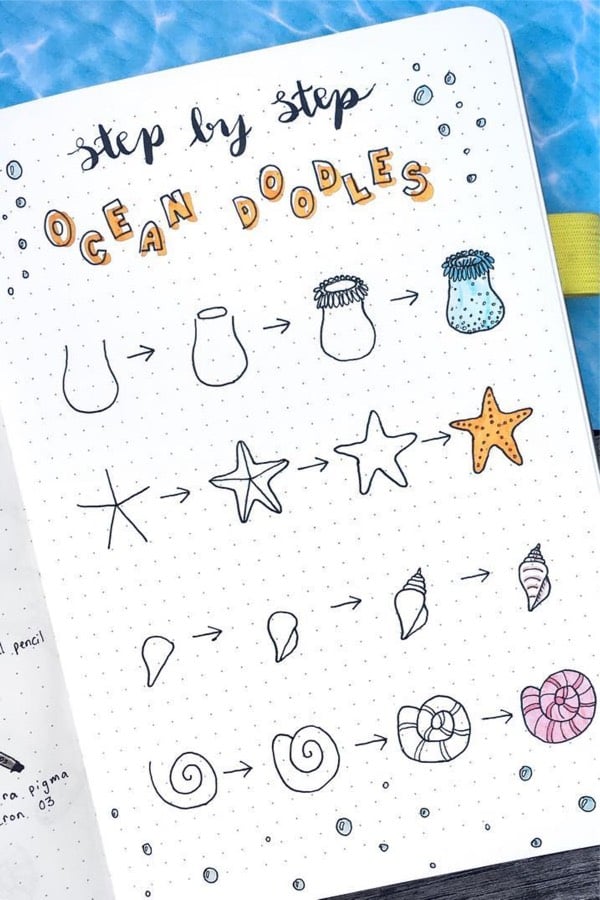 25+ Best Step By Step Ocean Doodles For Bullet Journals - Crazy Laura