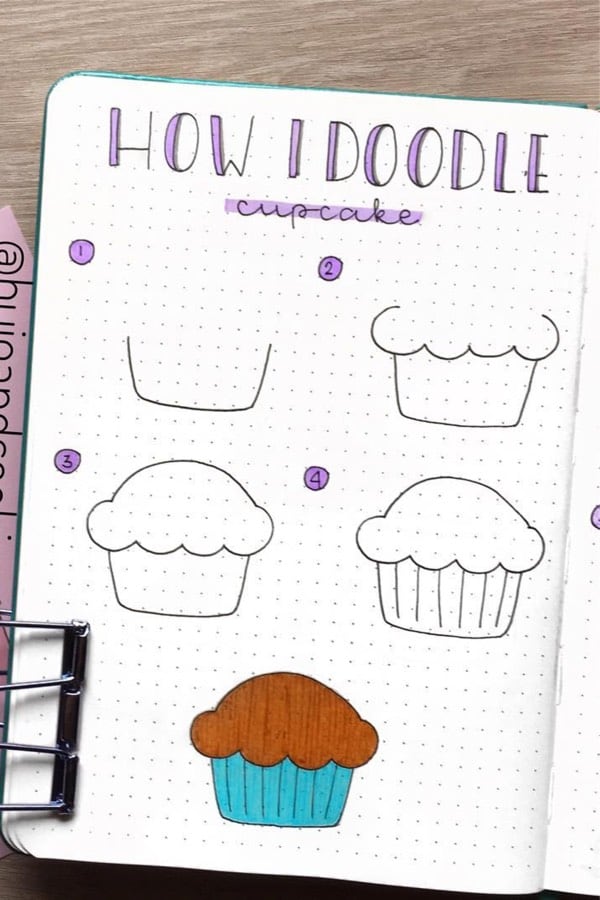 bullet journal cupcake doodle tututorial