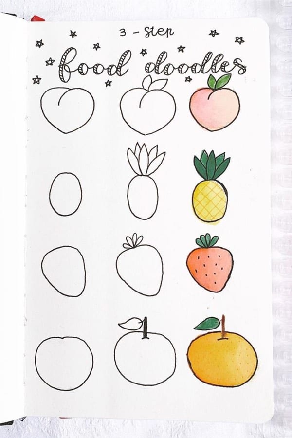 3 step bujo doodle with food