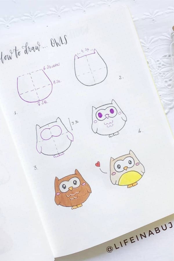 step by step owl doodle tutorial