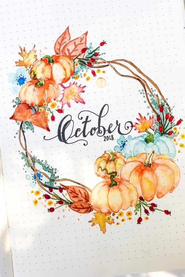 bullet journal cover spread with fall pumpkins
