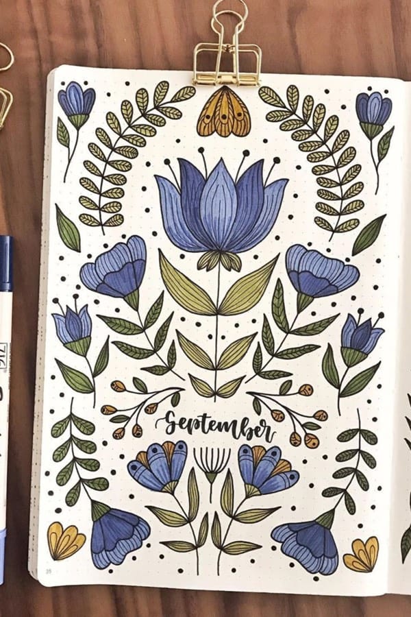 floral sept bujo cover page ideas
