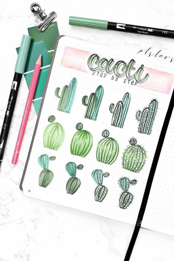 how to draw cacti for bullet journal