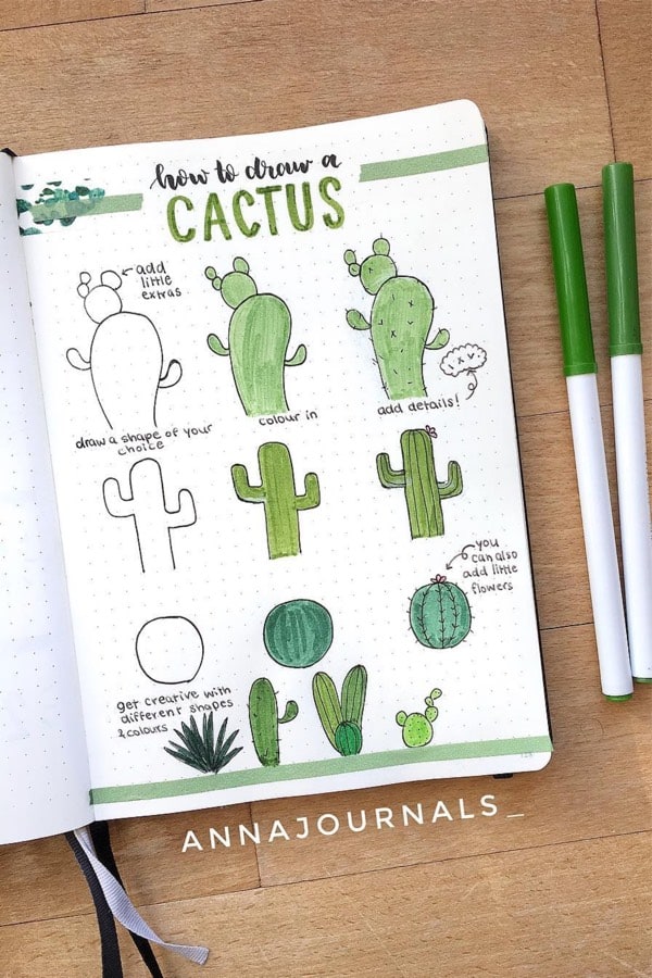 bullet journal cactus doodle ideas