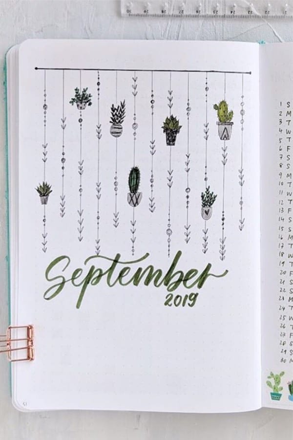 fall bujo cover spreads with plants