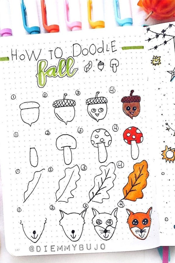 how to doodle fall bullet journal spread