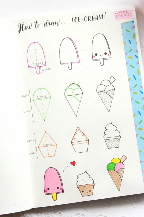 step by step ice cream bujo doodle