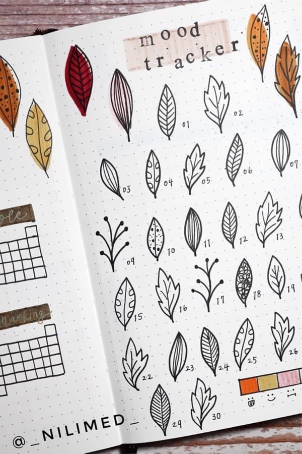 cute mood tracker with fall leaves